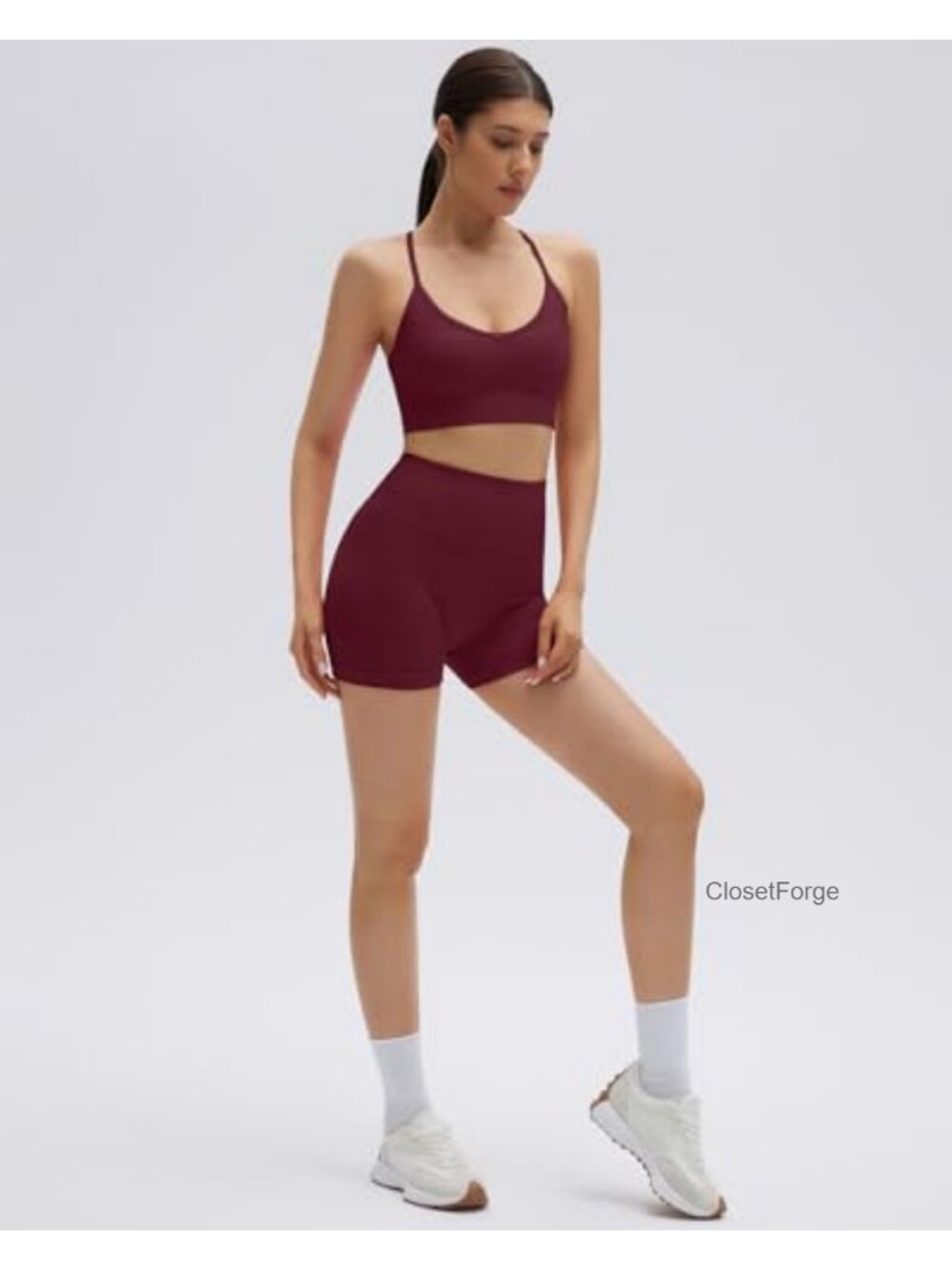 Seamless 2 Piece Workout Set Criss Cross Sports Bra High Waist Booty Shorts - Picture 2 of 6